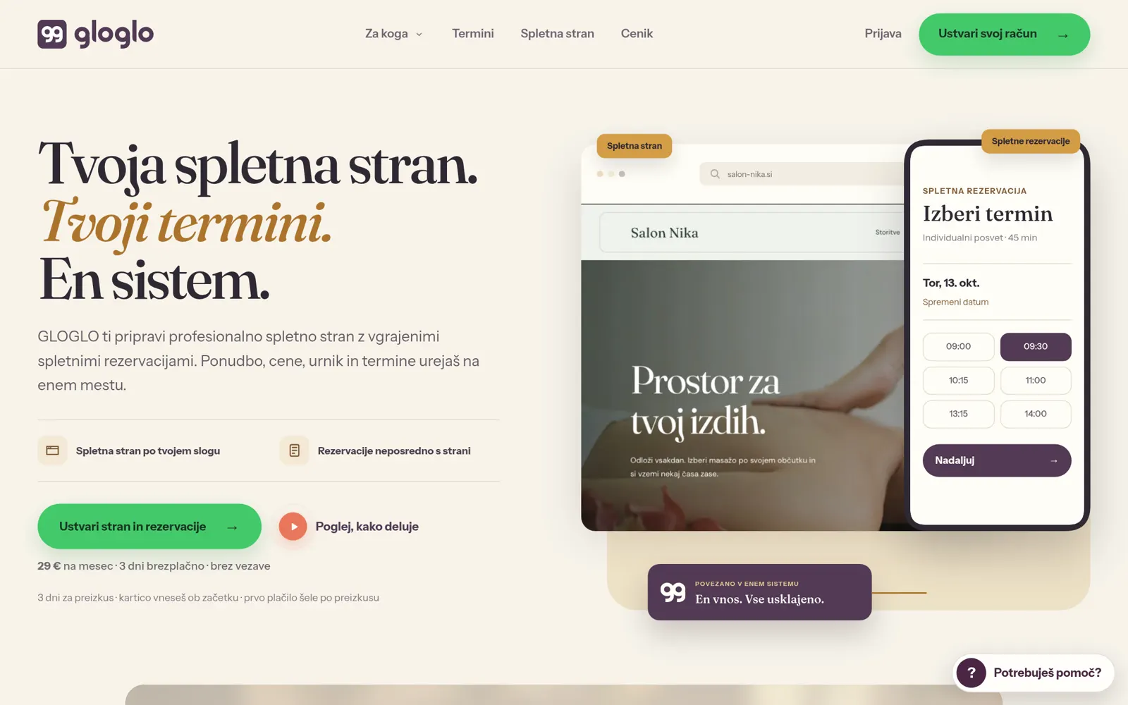 Naslovna stran GLOGLO — spletna stran in spletne rezervacije
